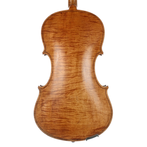 2411 - Old viola carved with maker's monogram to the reverse of the peg box, 16 1/8