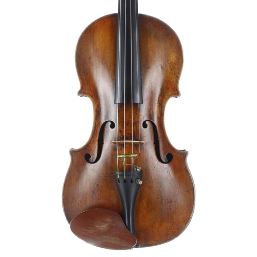 2414 - Interesting early 19th century Markneukirchen violin, unlabelled, the two piece back of very faint m... 