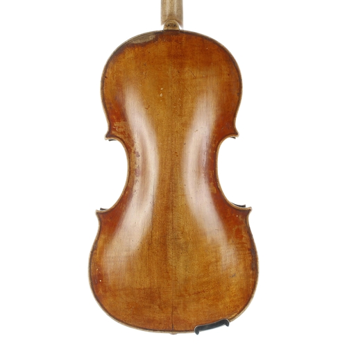 2414 - Interesting early 19th century Markneukirchen violin, unlabelled, the two piece back of very faint m... 