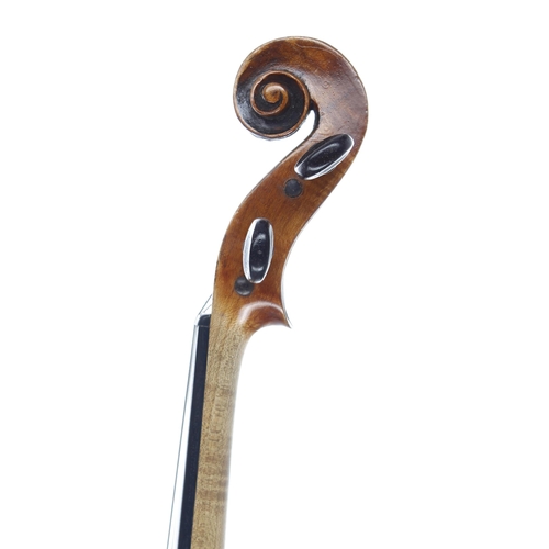 2414 - Interesting early 19th century Markneukirchen violin, unlabelled, the two piece back of very faint m... 