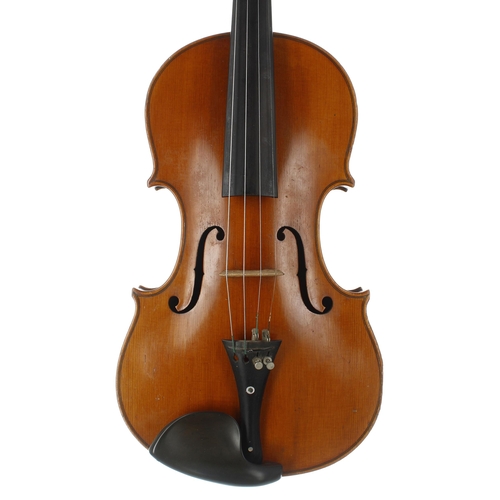 2443 - German violin by and labelled Made by R. Schmidt & Co., ..., and signed on the label, 14 3/16