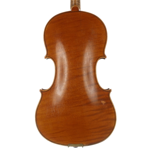 2443 - German violin by and labelled Made by R. Schmidt & Co., ..., and signed on the label, 14 3/16