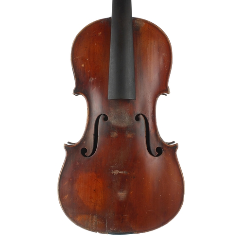 2446 - Late 19th century violin labelled Caussin F.H., Luthier, Nufchateau Vosges, 1892, the two piece back... 