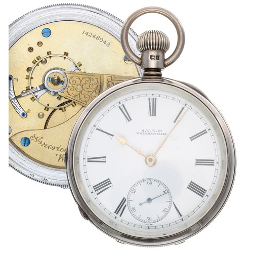 501 - American Waltham silver lever pocket watch, Birmingham 1902, signed movement, no. 14248048, with com... 