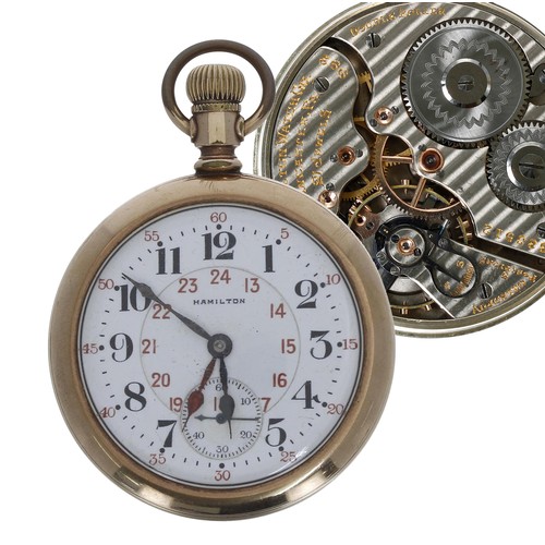 504 - Hamilton Watch Co. 'dual time zone' gold filled lever pocket watch, circa 1916, serial no. 1333512, ... 
