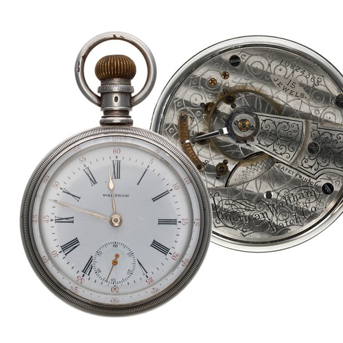 508 - American Waltham silver lever pocket watch, import hallmarks for London 1908, movement no. 10824365,... 
