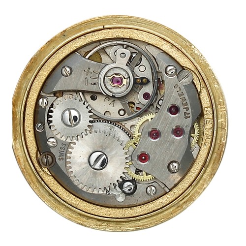 684 - Swiss 18ct miniature fob watch, 17 jewel lever movement, the dial with Roman numerals and Louis styl... 