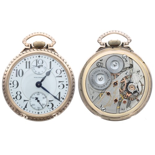 514 - American Waltham 'Vanguard' 10k gold filled pocket watch with 'up/down' power reserve indicator, cir... 