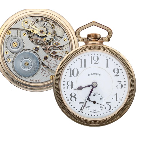 540 - Illinois Watch Co. gold plated lever set pocket watch, circa 1924, signed 19 jewel adjusted 3 positi... 