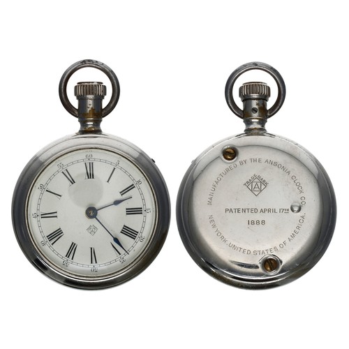 542 - Ansonia Clock Co. chrome cased pocket watch, 55mm-** within a 'The New York' The Ansonia Clock Co. b... 