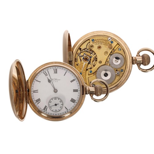 556 - American Waltham 'Traveler' gold plated lever hunter pocket watch, serial no. 20764983, circa 1916, ... 