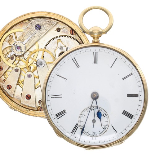 569 - Swiss 18ct duplex pocket watch, the movement signed Mottu, Geneve, with gilt flat three arm balance ... 