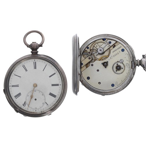 578 - Swiss silver (0.935) lever pocket watch, three quarter plate movement inscribed 'Compensated Balance... 