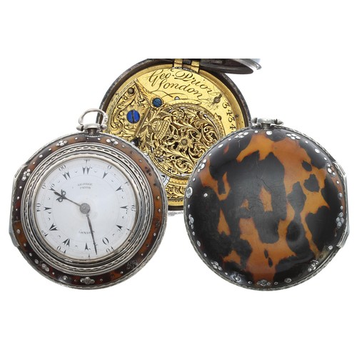 579 - George III silver and tortoiseshell verge triple cased pocket watch made for the Turkish Market by G... 