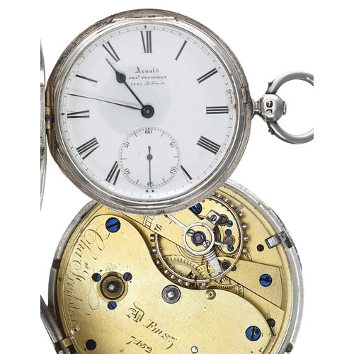 590 - Arnold/Charles Frodsham silver half hunter lever pocket watch, London 1852, three-quarter plate move... 