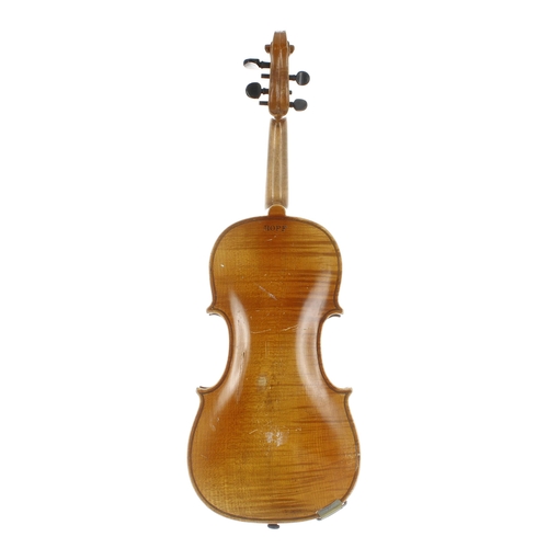 2039 - Late 19th century German violin labelled and branded Hopf below the button, 14