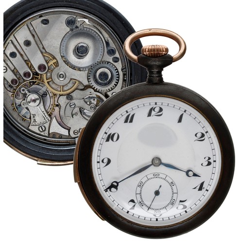 592 - Swiss minute repeating gunmetal pocket watch, unsigned lever movement with hammers striking on gongs... 