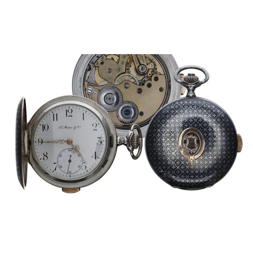 595 - T. Moser & Co. silver and niellio quarter repeating hunter pocket watch, lever-set gilt frosted ... 