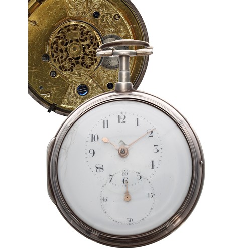 598 - George III silver 'doctor's' dial pair cased verge pocket watch, London 1801, the fusee movement sig... 