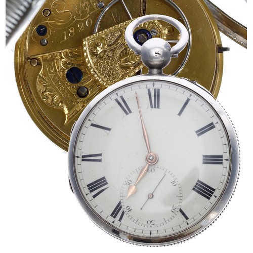 608 - Early 19th century silver fusee 'Patent' lever pocket watch, Chester 1820, the movement signed Iohn ... 