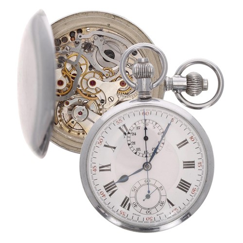 620 - Swiss centre seconds chronograph nickel cased lever pocket watch, the movement inscribed 'Swiss Made... 