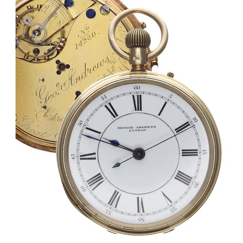 622 - Victorian 18ct centre seconds lever pocket watch, London 1869, three quarter plate gilt frosted move... 