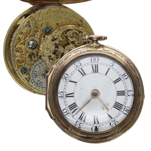 683 - English 18th century gilt metal verge pocket watch, the fusee movement signed Geo. Lindsay, Ser.t to... 