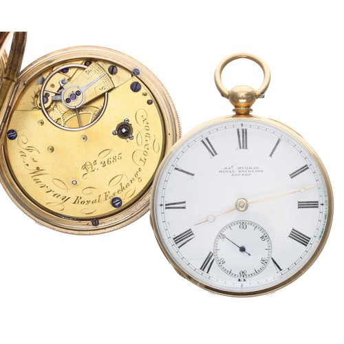 687 - James Murray Savage two-pin lever 18ct pocket watch, London 1839, the gilt frosted fusee movement si... 