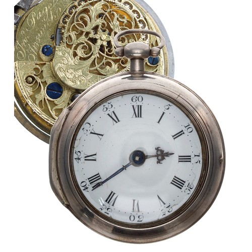 692 - English 18th century silver verge pair cased pocket watch, London 1758, the fusee movement signed Jo... 