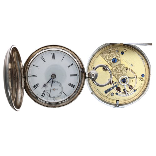 696 - Victorian silver fusee lever hunter pocket watch, London 1871, unsigned movement, no. 6710, dust cov... 