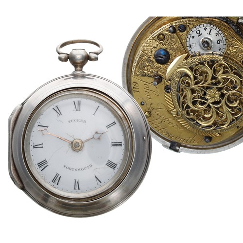 719 - English 18th century silver pair cased verge pocket watch, London 1779,, the gilt fusee movement sig... 