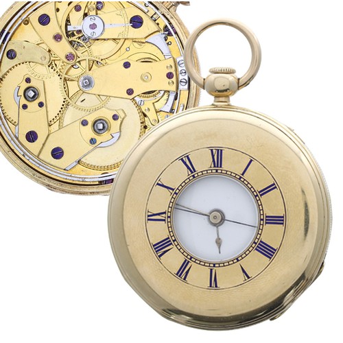 733 - LeCoultre & Francois 18ct centre seconds quarter repeating half hunter pocket watch, the gilt cy... 