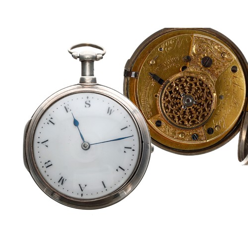 723 - George III silver pair cased verge pocket watch with a 'name' dial, London 1809, the fusee movement ... 