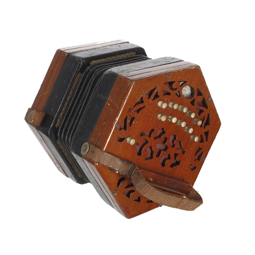 1579 - Lachenal two row Anglo concertina, with twenty bone buttons on pierced wooden ends and steel reeds, ... 