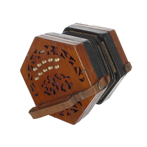 1579 - Lachenal two row Anglo concertina, with twenty bone buttons on pierced wooden ends and steel reeds, ... 