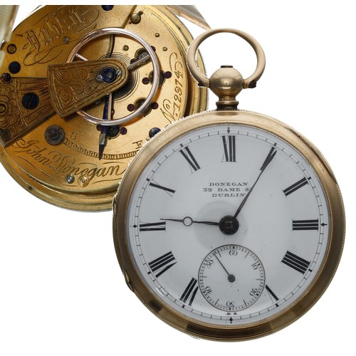 729 - 19th century Irish 18ct fusee lever pocket watch, Dublin 1866, the movement signed John Donegan, Dub... 