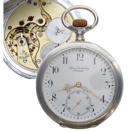 744 - IWC (International Watch Company) silver (.800) lever pocket watch, gilt frosted movement with compe... 