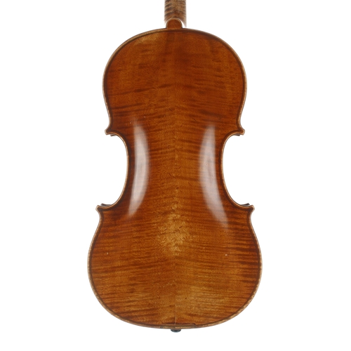 2456 - Good violin labelled Copie de Carlo Bergonzi..., the two piece back of faint medium curl with simila... 