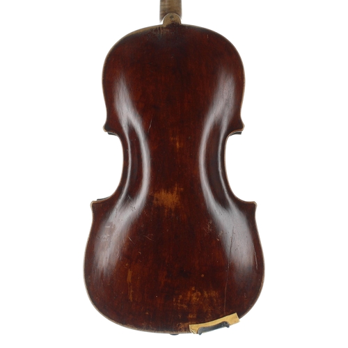 2459 - Interesting English viola circa 1800, unlabelled, the one piece back of plainish wood with faint med... 