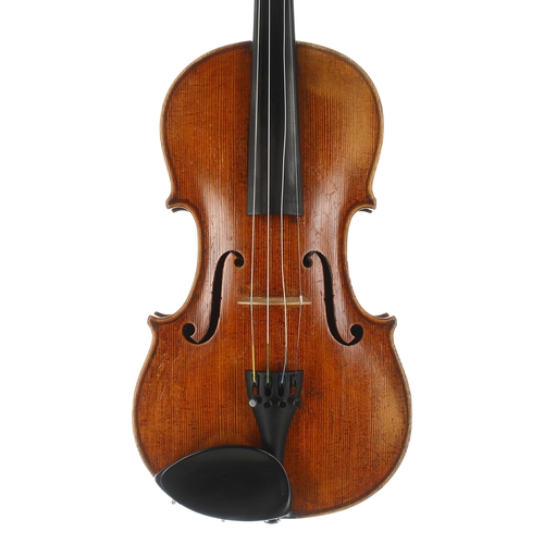 2460 - Good German violin labelled Carlo Storioni, Cremonensis Faciebat, 1894, the two piece back of broad ... 