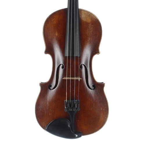 2461 - Good violin of the Prague School circa 1840, unlabelled, the one piece back of very faint medium cur... 