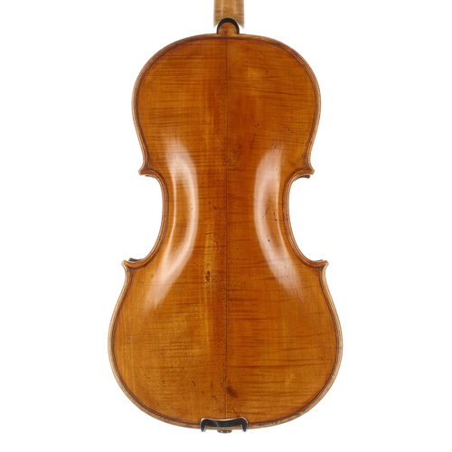 2464 - English violin by and labelled Peter Cleland, Maker, Paisley 1840, 14 1/8