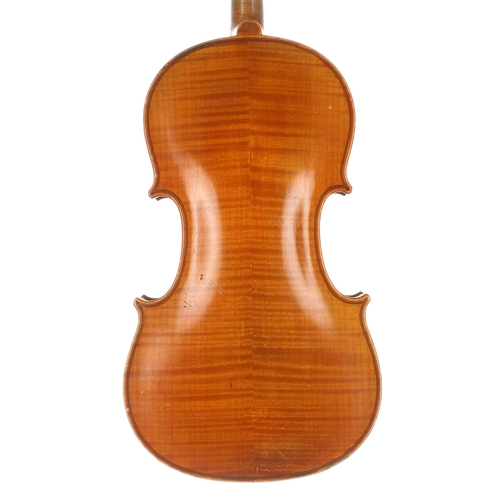 2470 - French violin of the Mougenot School, unlabelled, the two piece back of faint medium curl with simil... 