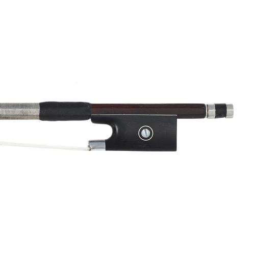 2235 - French silver mounted violin bow circa 1920, stamped Vtor Fetique á Paris on the handle and Sarasate... 