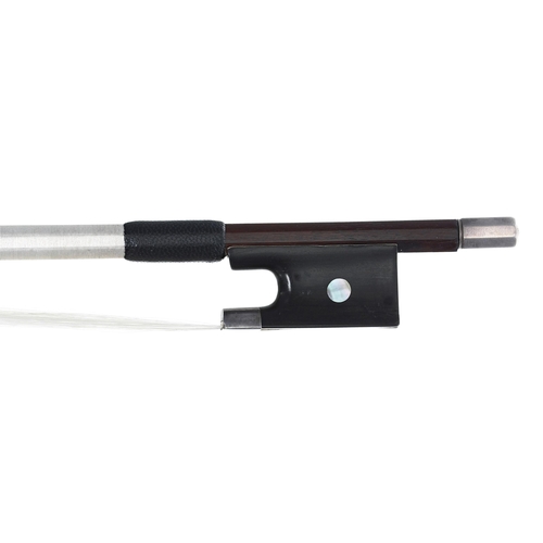 2241 - Interesting silver mounted violin bow of the Ouchard School, unstamped, the stick round, the ebony f... 