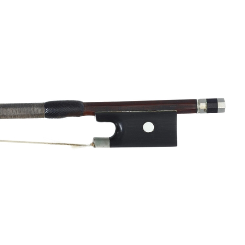 2242 - French nickel mounted violin bow from the C.N. Bazin Workshop stamped Lupot, the stick round, the eb... 