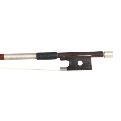 2253 - French nickel mounted violin bow probably from the workshop of Jean Joseph Martin, unstamped, the st... 