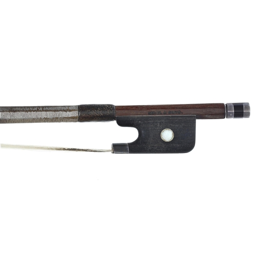 2255 - English silver mounted violin bow by George Withers and stamped Geo. W. & Sons, the stick round,... 