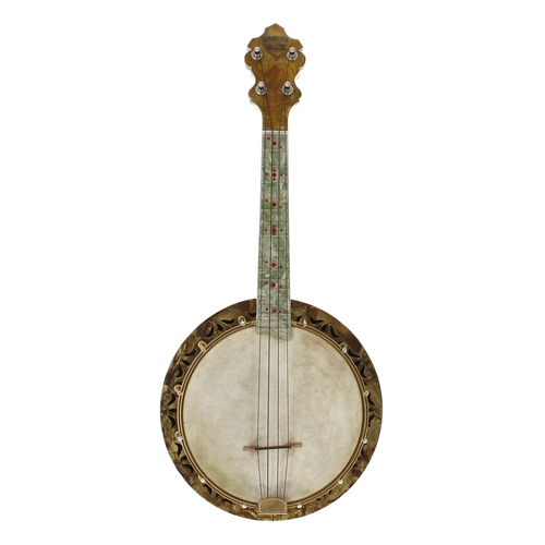 1564 - Banner Blue banjo ukulele circa 1928 made by William Lange of New York, with inlaid rosewood ba... 