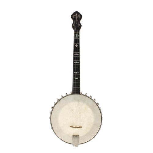 1594 - Lyon & Healy tenor banjo, bearing the maker's oval plaque screwed to the inside of the pot wall ... 